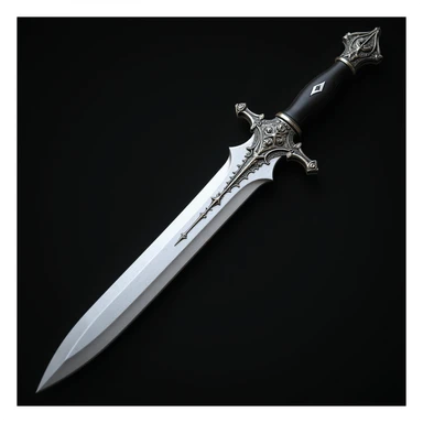 realistic gothic dagger, silver blade, ornate black handle, photorealistic style sticker