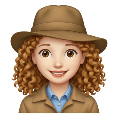 long hair light brown curly pale skin and a hat sticker