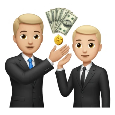 The businessman extends his hand to the side and give money to other businessman sticker