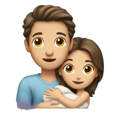 Brunette boy and girl having a baby sticker