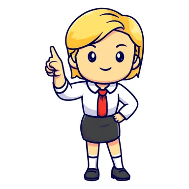 angry blonde female teacher full body without glasses, pointing finger sticker