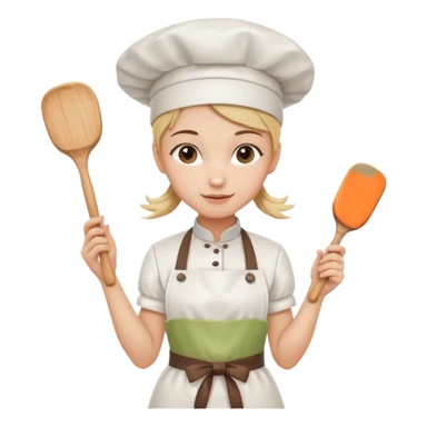Young female pastry chef - single ponytail, apron, wearing a white hat, holding a rolling pin sticker