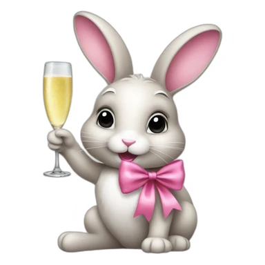 Bunny with pink bow drinking champagne  sticker