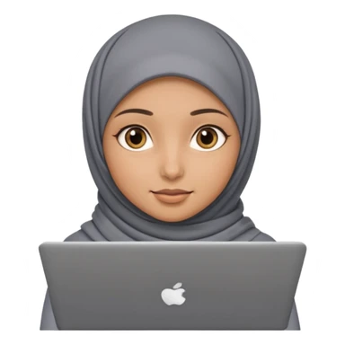 A girl wearing a gray hijab and with hazel eyes is carrying a laptop, not a laptop, just a regular laptop. Not mat bock  sticker
