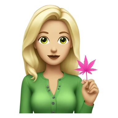 Pretty Blonde woman with green eyes holding a pink weed pen  sticker