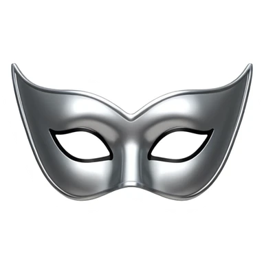 A sleek masquerade mask emoji made of polished silver chrome, smooth sensual curves, reflective metallic surface, mysterious sexy luxury vibe, minimal iOS emoji style, centered, clean white background sticker