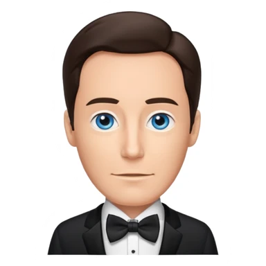 Andy Williams with blue eyes, black suit with bow tie sticker