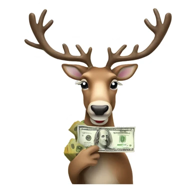 Reindeer holding money  sticker