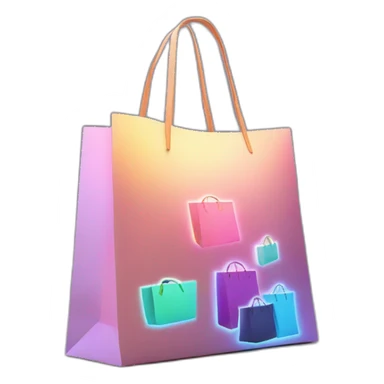 Design stylish, 3D shopping bags with animated, glowing brand logos, set in an upscale shopping street. sticker