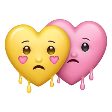 pink heart and yellow heart together, yellow heart has tears sticker
