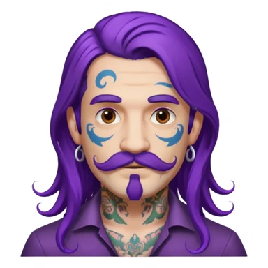  long purple haired man, mustached and face tattoes, handsome sticker