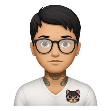 man with tattoo, black hair, wearing glasses sticker