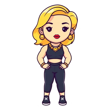 Full body white teenage girl with blonde hair, heavy makeup, big lips, crop top, gold jewelry and flashy choni style outfit sticker