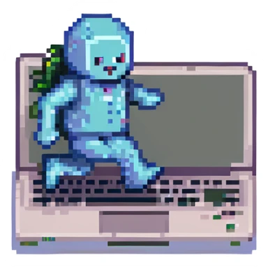 Laptop with tiny legs running away sticker