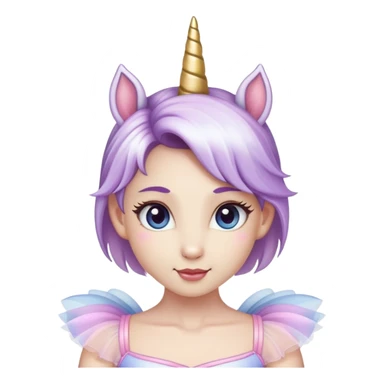anthropomorphised female unicorn ballerina, head and shoulders, straight on, standard pose sticker