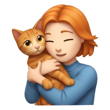 girl with bob hair hugging ginger cat sticker