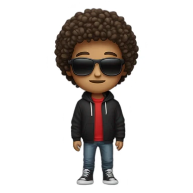 Square-jawed boy with curly hair and a degrade, wearing black sunglasses and a red hoodie. sticker