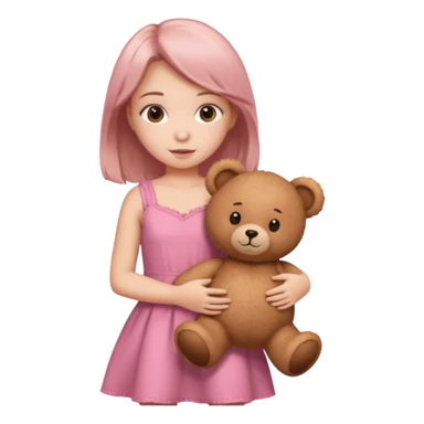 Girl in pink dress holding teddy bear sticker