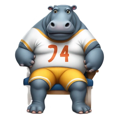 fat hippo as soccer player sit on chair sticker