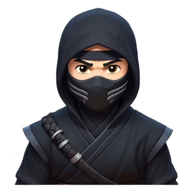 clash-of-clans-aesthetic_-cinematic-mysterious-male-ninja-portrait-emoji, rendered in a flat, vector-style with minimal shading and bold, simplified shapes, with a head slightly turned revealing intense, focused eyes, perched crouched next to an agile trained panther with glossy fur moving silently through shadowed urban rooftops and moonlit alleyways. sticker