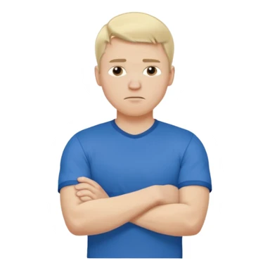Pale blond man in blue football t shirt crossed arms showing that he is cold sticker