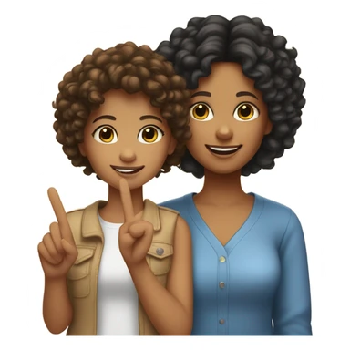 Brown curly hair tan skin girl with black curly hair tan skin mom peace sign sticker