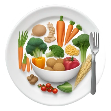 round white plate with healthy food sticker