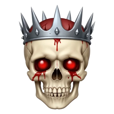 Human skull crowned with iron thorns, blood-soaked, dark medieval gothic sticker