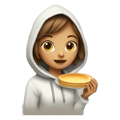 Girl wearing hoddie eating pan cake sticker