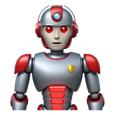 shiny muscular robot with a red police light head, facing left, emoji style sticker