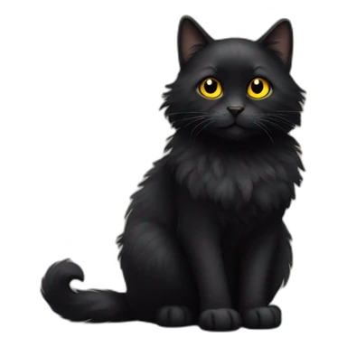 black fluffy cat yellow eyes sticker