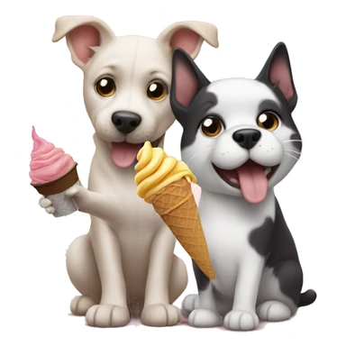 Cat and dog eating ice cream  sticker
