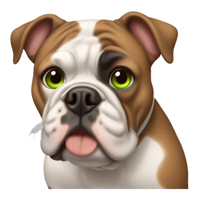 brown haired girl with green eyes with English bulldog sticker