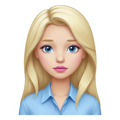 emoji를 만들고 싶어 여름 쿨톤 라이트. Summer cool tone light. summer cool (light to mute tone). 긴머리 여성, blonde girl, eyelashes, wearing white-skyblue blouse. cool pink lipstick, and pale pink blush. long hair! sticker