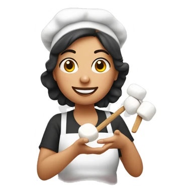 Italian woman looking  holding a marshmallow cooking marshmallows in kitchen sticker