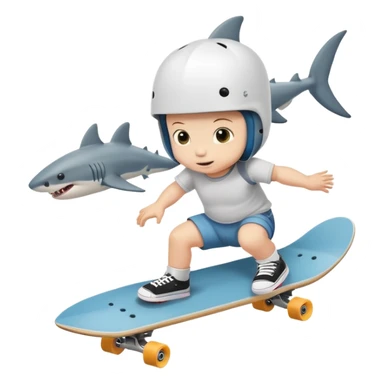 A baby skateboarding on a shark  sticker