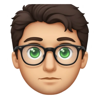 young man with dark slightly curled hair wearing glasses with green eyes and stubble sticker