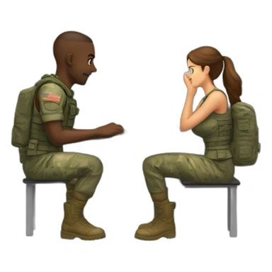 A soldier playing computer game while his non-soldier girlfriend waits for ge sticker