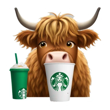 Highland cow drinking cold Starbucks drink sticker