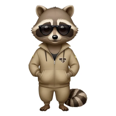 friendly anthropomorphised raccoon in a Sopranos-style mafia tracksuit, wearing dark sunglasses, relaxed pose sticker