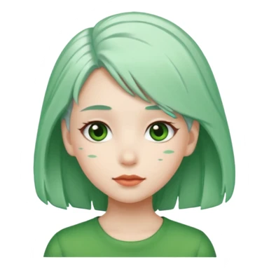 girl with green hair clip, white hair sticker