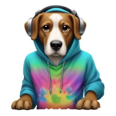 Dog in a hoodie playing a DJ board sticker