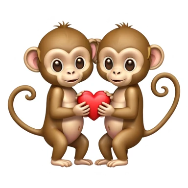 two monkeys holding a heart sticker
