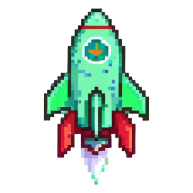 Prominent green checkmark emoji (iOS style) with a tiny rocket ship flying diagonally in the bottom right corner sticker