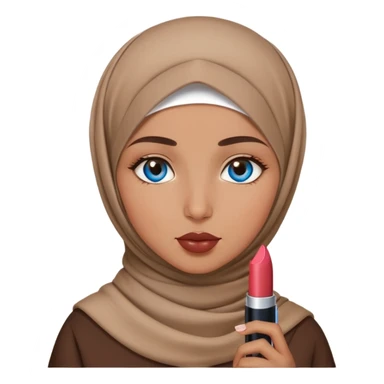 Turkish beautiful finish Konya girl blue eyes with brown beige hijab islamic dress and had on her hand lipstick sticker