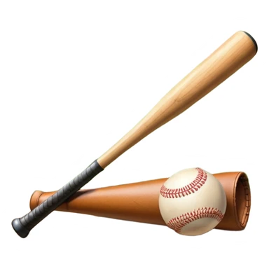 A baseball bat, ball, and glove resting on the ground, set against the backdrop of a baseball field. The scene captures the iconic equipment of the sport, with the field in the distance and a bright sky above, evoking the spirit of the game. sticker