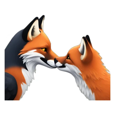 a black bird kissing a red fox sticker
