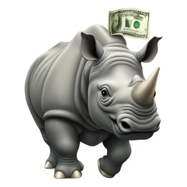 Onwards & upwards rhino riding $ sign sticker