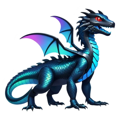 Modern Futuristic Scaly Iridescent Neon-glowing  Cyber-Salandit-Litten-Hybrid (Full body) sticker
