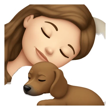 White girl brown hair sleeping with puppy sticker